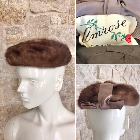 Incredible Vintage 1950s 1960s Mink Fur Hat by Amrose NY with Foot and Ribbon - Picture 1 of 15